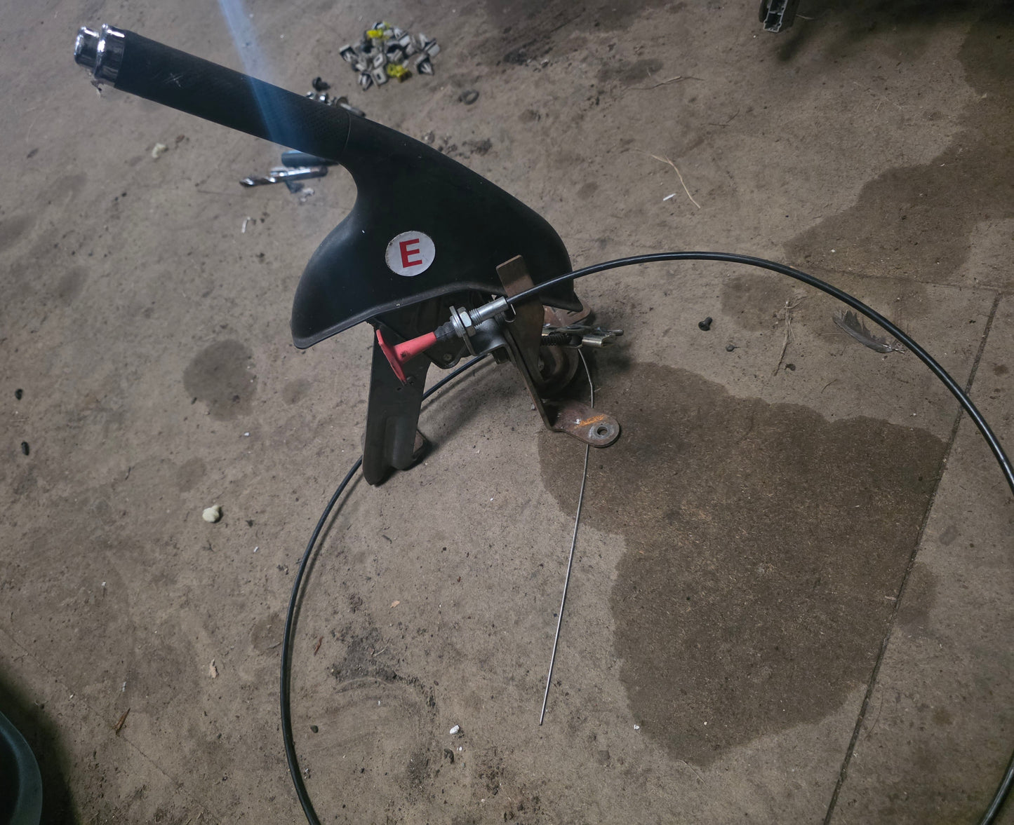 Honda Civic EP3 handbrake with fire extinguisher pull bracket