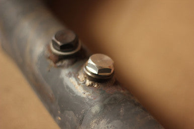 Exoracing stainless steel O2 sensor plug fitted into M18x1.5 exhaust boss