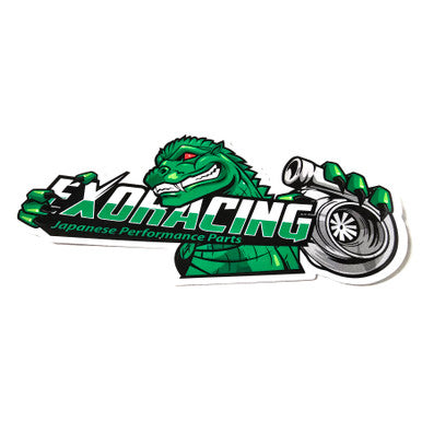 Exoracing Boostasaurus logo sticker close up glossy finish